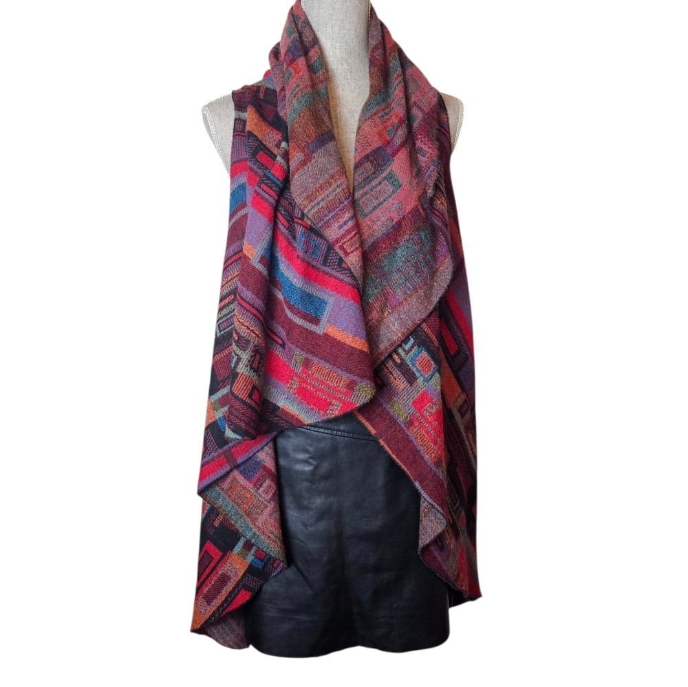 100% Cashmere Reversible Cardigan Shawl One Size Fits All Multi-Color Southwest